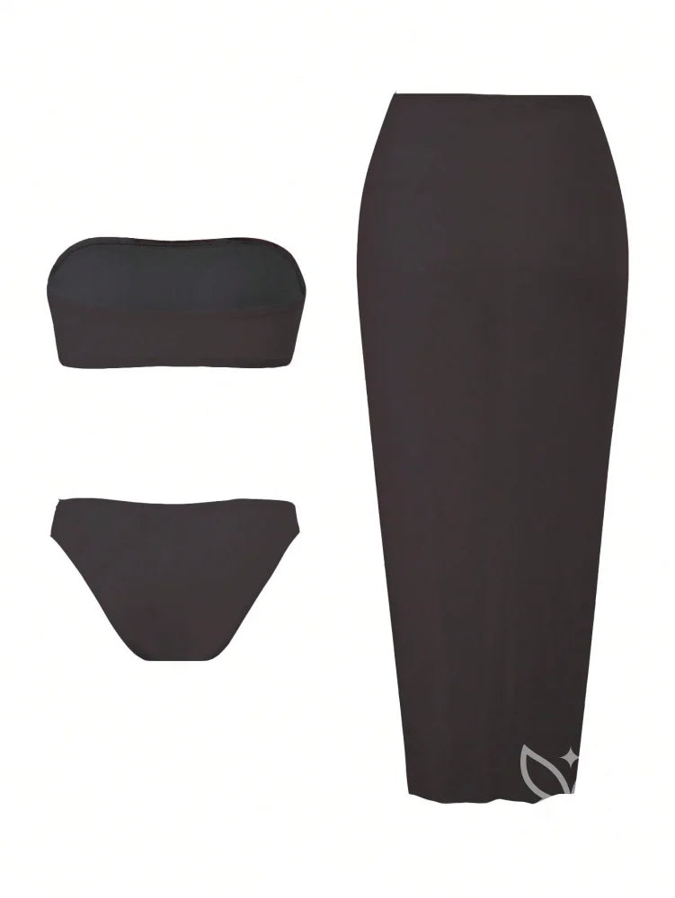 Biquíni Bandeau Triângulo Com Saída Saia Longa Biquíni Bandeau Triângulo Com Saída Saia Longa