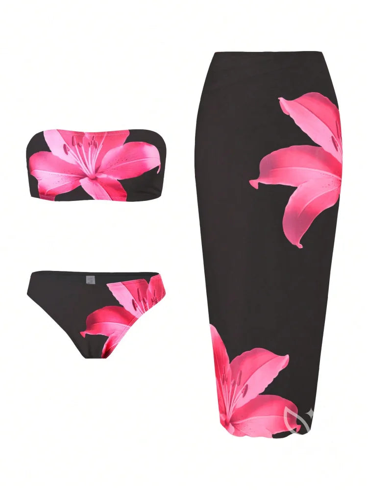 Biquíni Bandeau Triângulo Com Saída Saia Longa Biquíni Bandeau Triângulo Com Saída Saia Longa