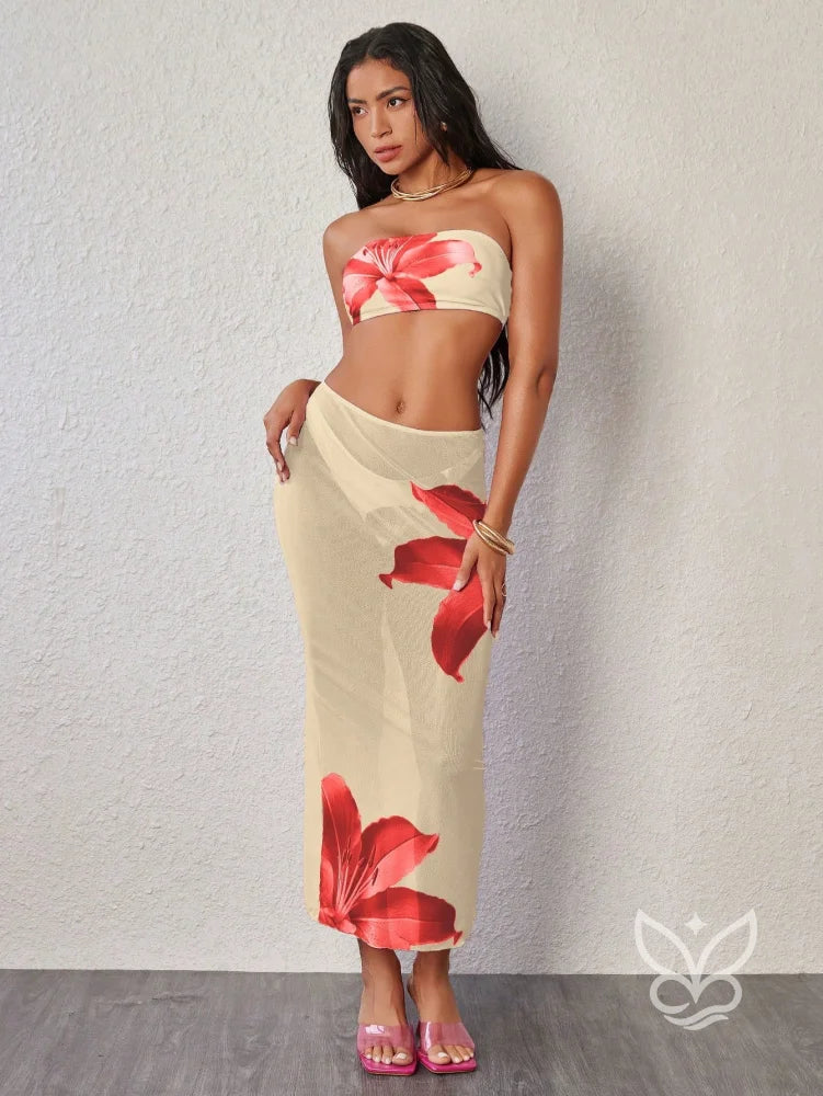Biquíni Bandeau Triângulo Com Saída Saia Longa Biquíni Bandeau Triângulo Com Saída Saia Longa