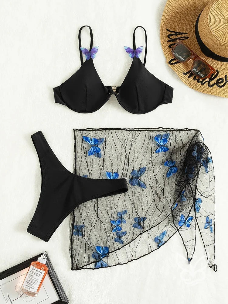 Biquíni Push Up Com Borboleta E Saída Saia Praia Biquíni Push Up Com Borboleta E Saída Saia Praia
