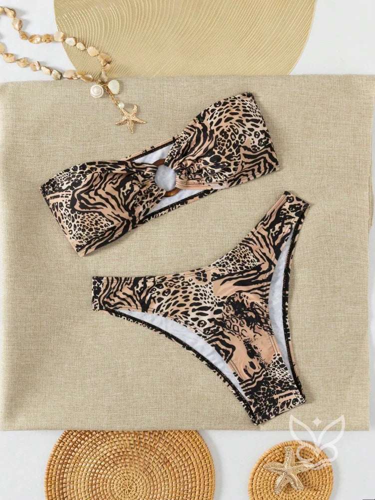 Biquíni Tomara Que Caia Animal Print Com Argola Central Biquíni Tomara Que Caia Animal Print Com Argola Central