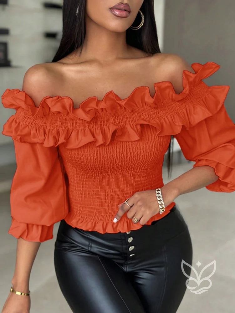 Blusa Ciganinha com Babados e Corpo Lastex Blusa Ciganinha com Babados e Corpo Lastex