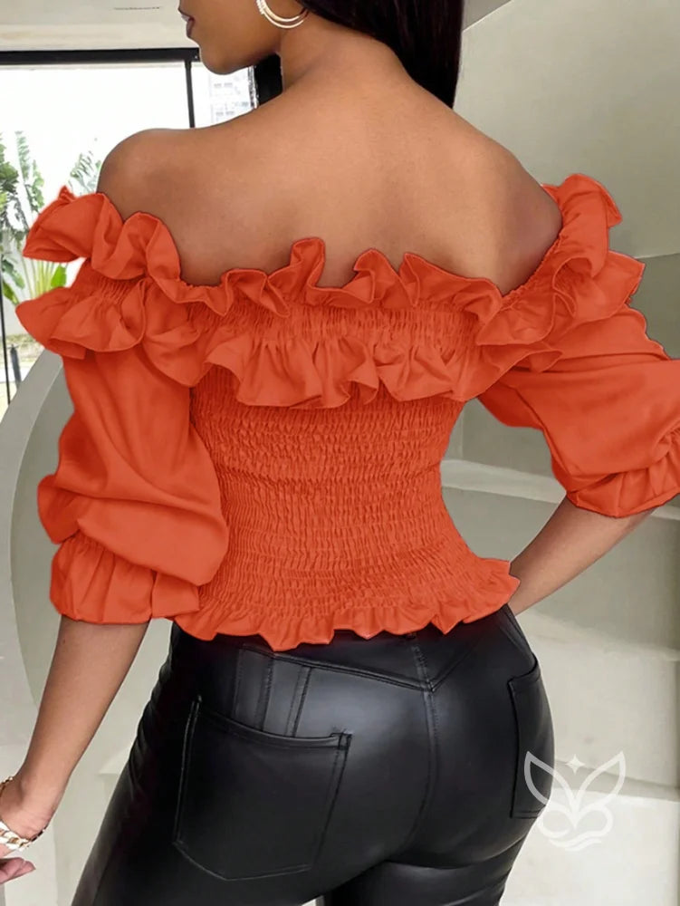 Blusa Ciganinha com Babados e Corpo Lastex Blusa Ciganinha com Babados e Corpo Lastex