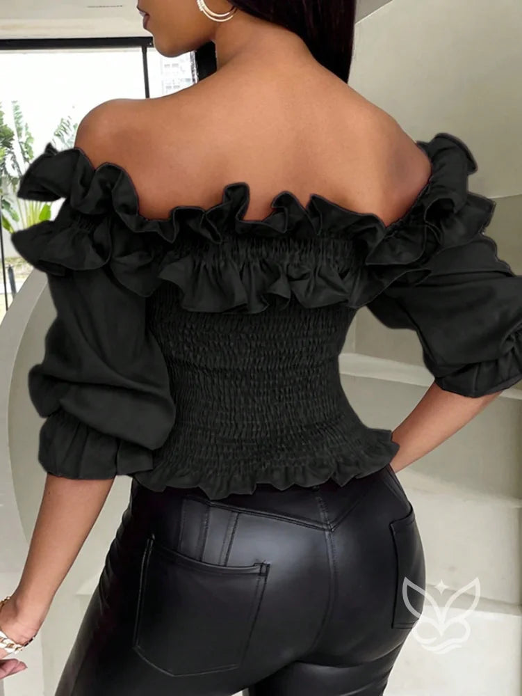 Blusa Ciganinha com Babados e Corpo Lastex Blusa Ciganinha com Babados e Corpo Lastex