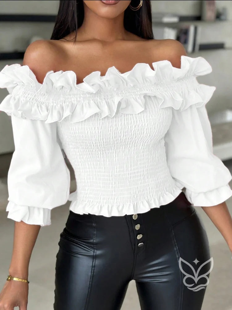 Blusa Ciganinha com Babados e Corpo Lastex Blusa Ciganinha com Babados e Corpo Lastex