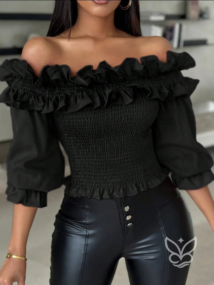 Blusa Ciganinha com Babados e Corpo Lastex Blusa Ciganinha com Babados e Corpo Lastex