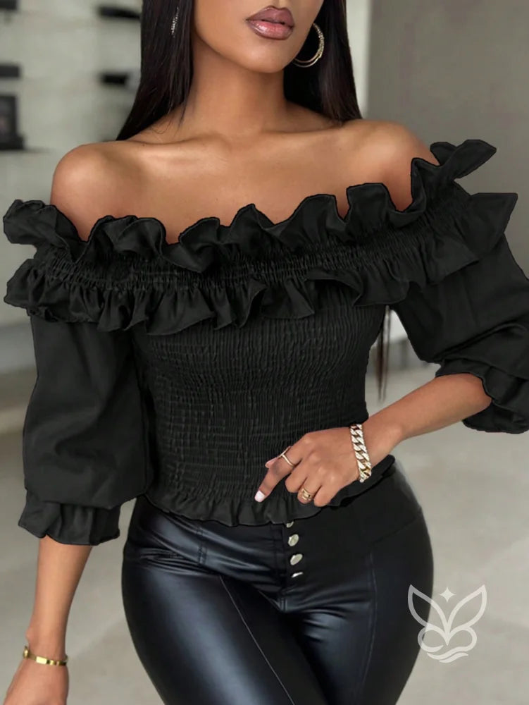 Blusa Ciganinha com Babados e Corpo Lastex Blusa Ciganinha com Babados e Corpo Lastex