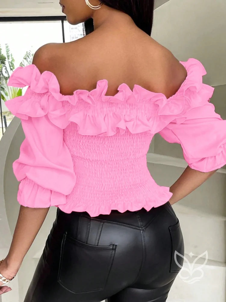 Blusa Ciganinha com Babados e Corpo Lastex Blusa Ciganinha com Babados e Corpo Lastex
