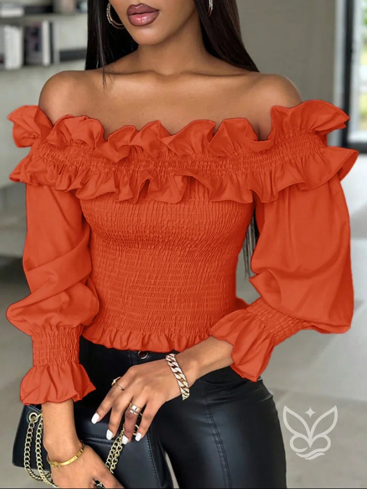 Blusa Ciganinha com Babados e Corpo Lastex Blusa Ciganinha com Babados e Corpo Lastex