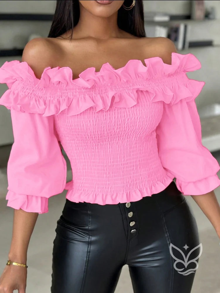 Blusa Ciganinha com Babados e Corpo Lastex Blusa Ciganinha com Babados e Corpo Lastex