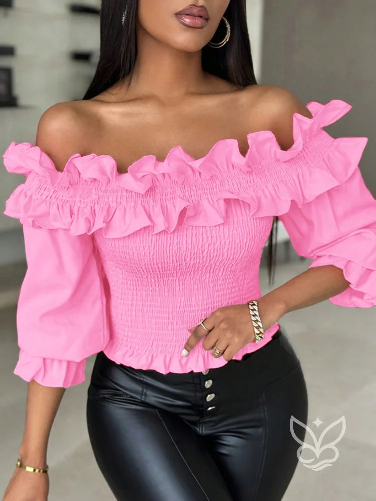 Blusa Ciganinha com Babados e Corpo Lastex Blusa Ciganinha com Babados e Corpo Lastex