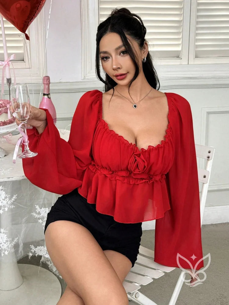Blusa Ciganinha com Franzido no Busto e Manga Longa Blusa Ciganinha com Franzido no Busto e Manga Longa
