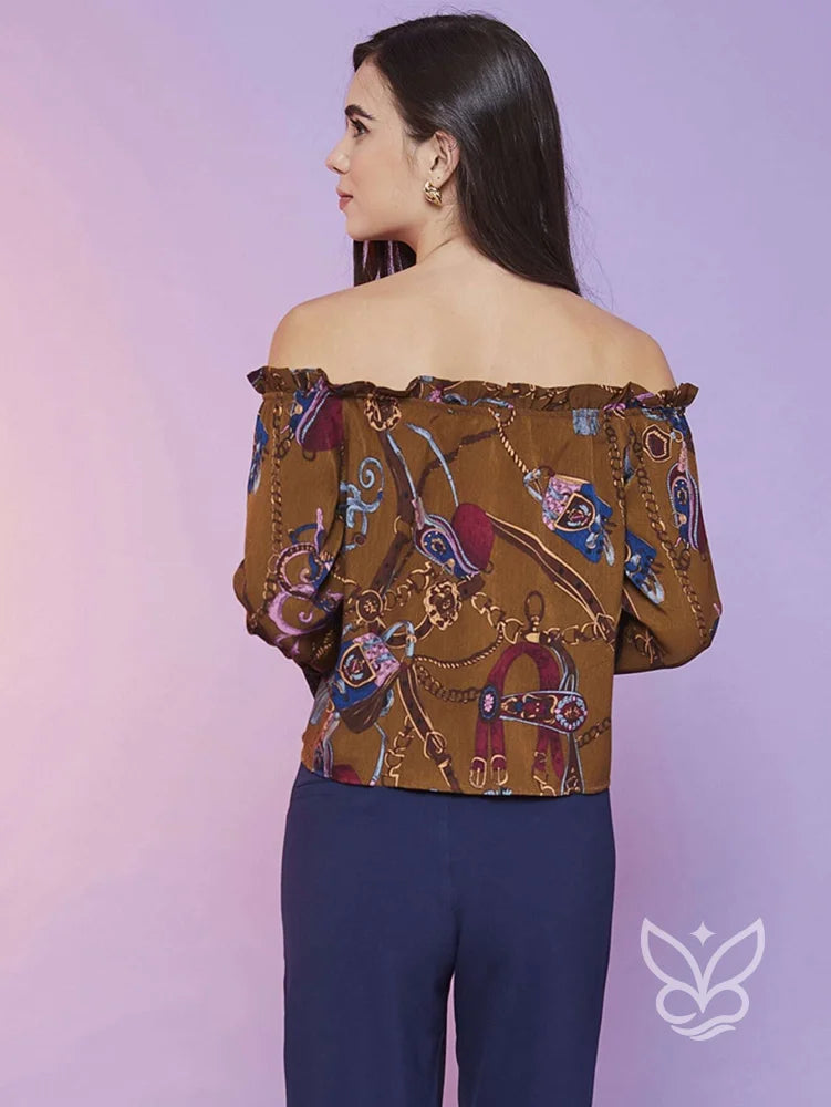 Blusa Ciganinha Estampada com Manga Longa Boho Blusa Ciganinha Estampada com Manga Longa Boho