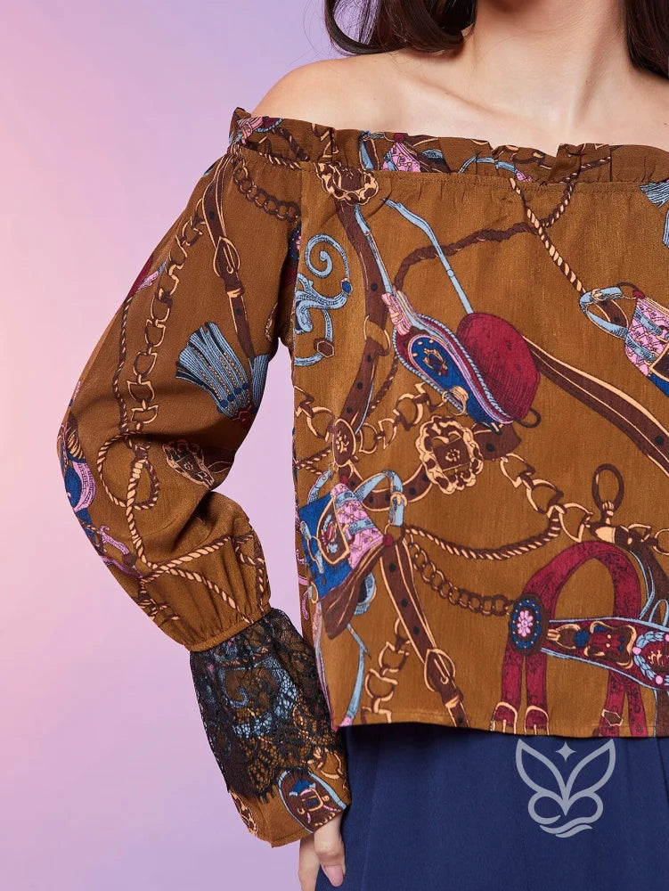 Blusa Ciganinha Estampada com Manga Longa Boho Blusa Ciganinha Estampada com Manga Longa Boho