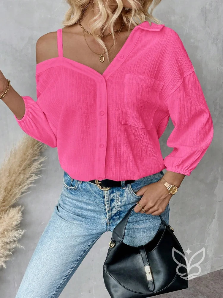 Blusa de Botão com Caimento Solto e Alça Fina Blusa de Botão com Caimento Solto e Alça Fina