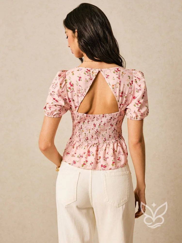 Blusa Floral Com Decote Coração E Mangas Bufantes Blusa Floral Com Decote Coração E Mangas Bufantes