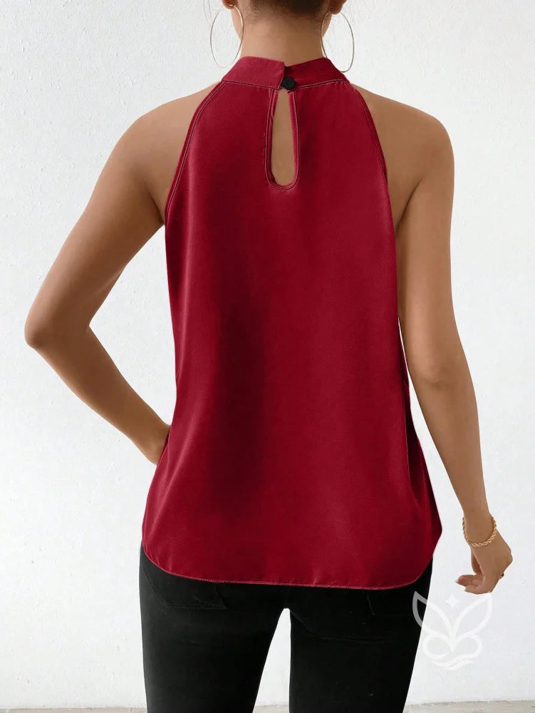 Blusa Frente Única Em Cetim Com Barra Assimétrica Blusa Frente Única Em Cetim Com Barra Assimétrica