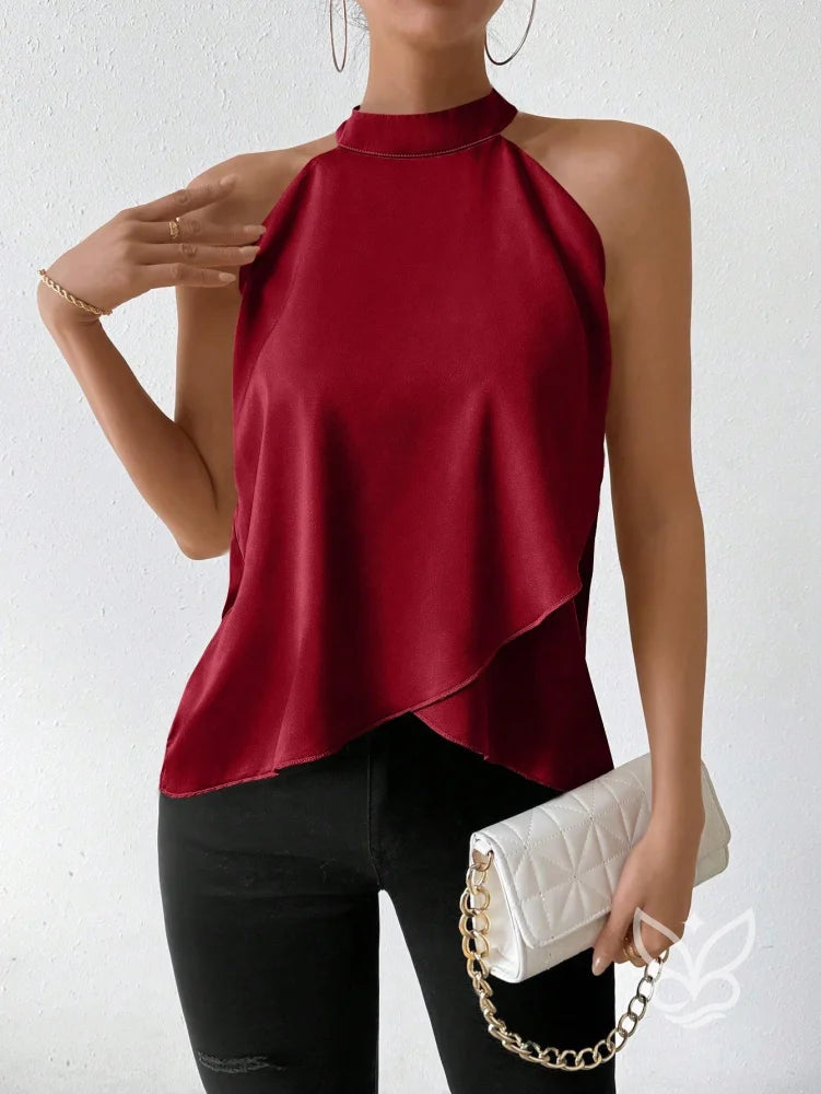 Blusa Frente Única Em Cetim Com Barra Assimétrica Blusa Frente Única Em Cetim Com Barra Assimétrica
