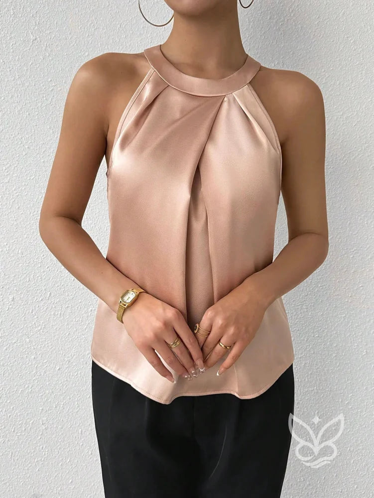 Blusa Frente Única Em Cetim Com Drapeado Sofisticado Blusa Frente Única Em Cetim Com Drapeado Sofisticado