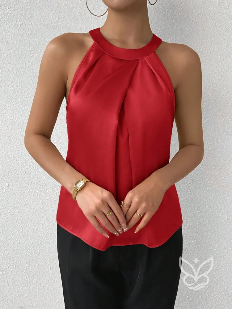 Blusa Frente Única Em Cetim Com Drapeado Sofisticado Blusa Frente Única Em Cetim Com Drapeado Sofisticado
