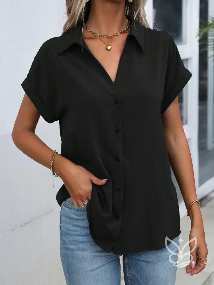 Blusa Gola Lapela Com Manga Morcego Curta Blusa Gola Lapela Com Manga Morcego Curta