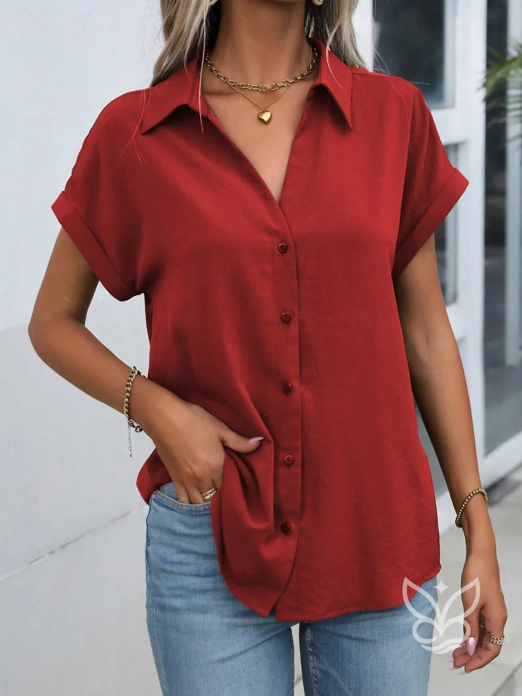 Blusa Gola Lapela Com Manga Morcego Curta Blusa Gola Lapela Com Manga Morcego Curta
