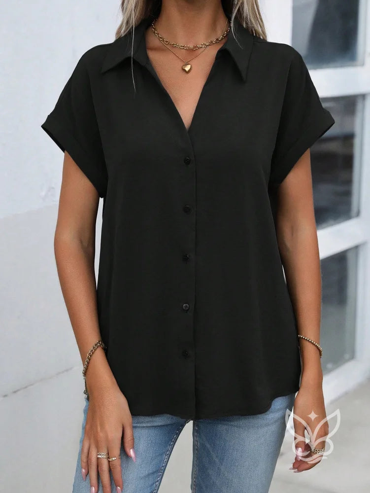Blusa Gola Lapela Com Manga Morcego Curta Blusa Gola Lapela Com Manga Morcego Curta