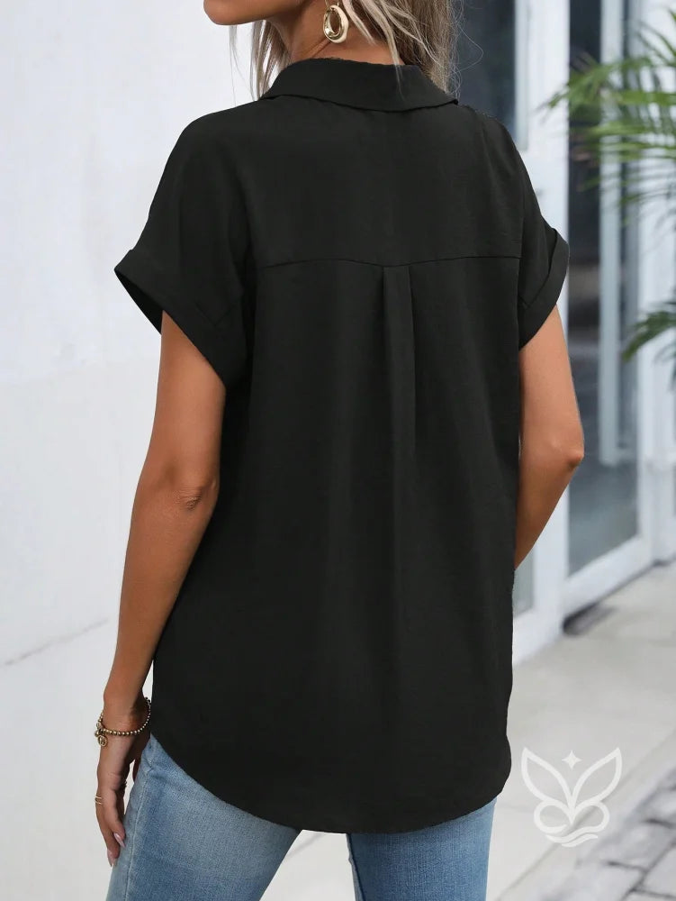 Blusa Gola Lapela Com Manga Morcego Curta Blusa Gola Lapela Com Manga Morcego Curta