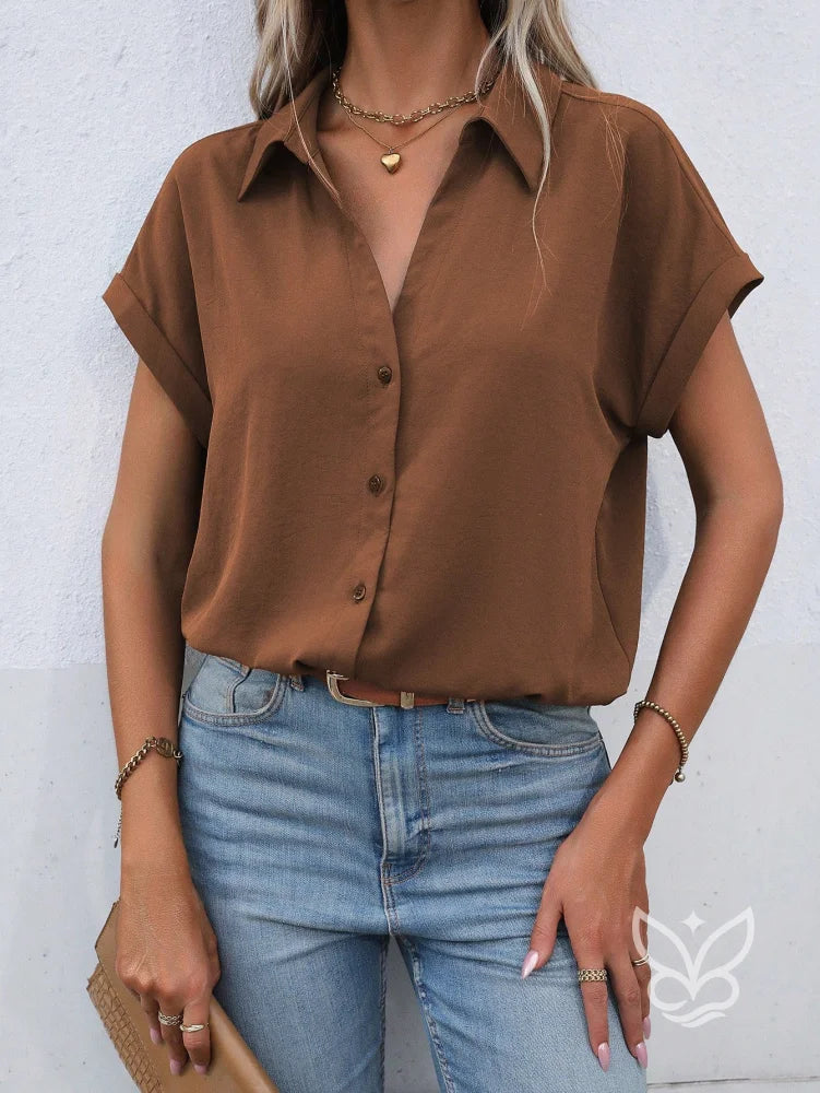 Blusa Gola Lapela Com Manga Morcego Curta Blusa Gola Lapela Com Manga Morcego Curta