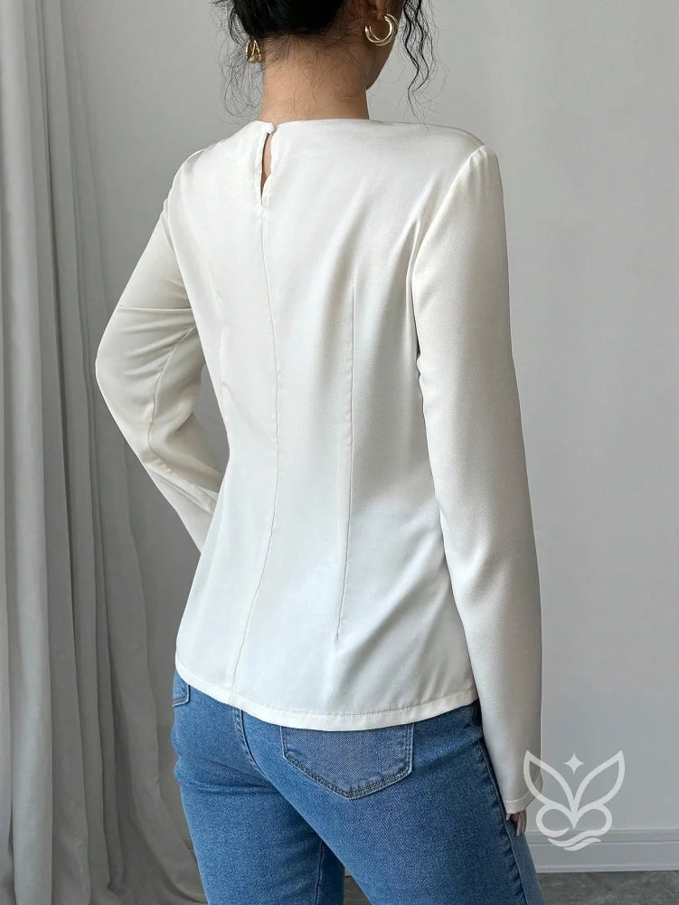 Blusa Manga Longa Com Cintura Marcada E Caimento Elegante Blusa Manga Longa Com Cintura Marcada E Caimento Elegante