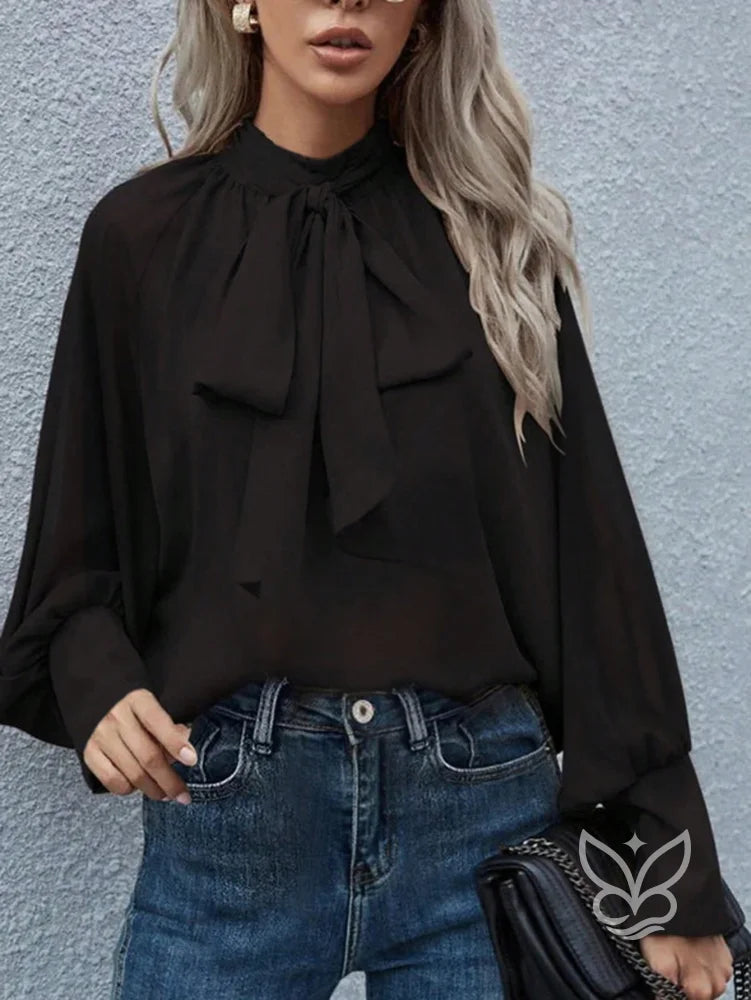 Blusa Manga Longa Com Gola Laço E Punhos Bufantes Blusa Manga Longa Com Gola Laço E Punhos Bufantes