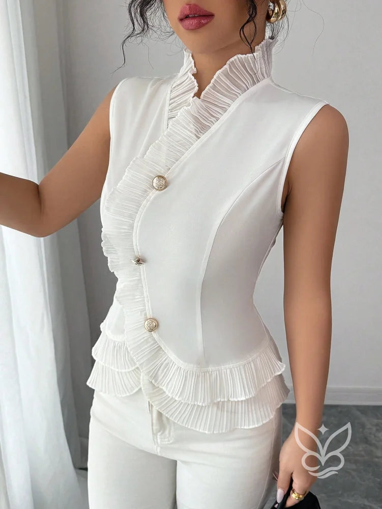 Blusa Peplum Com Botões E Barra Com Babados Blusa Peplum Com Botões E Barra Com Babados