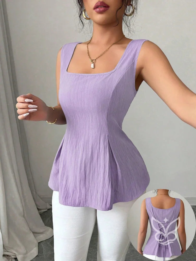Blusa Peplum Sem Manga Com Cintura Ajustada E Gola Quadrada Blusa Peplum Sem Manga Com Cintura Ajustada E Gola Quadrada