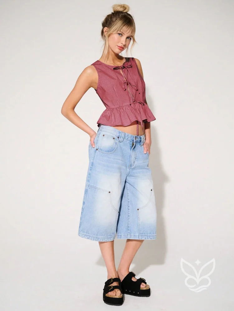 Blusa Regata Com Babado E Amarração Frontal Blusa Regata Com Babado E Amarração Frontal