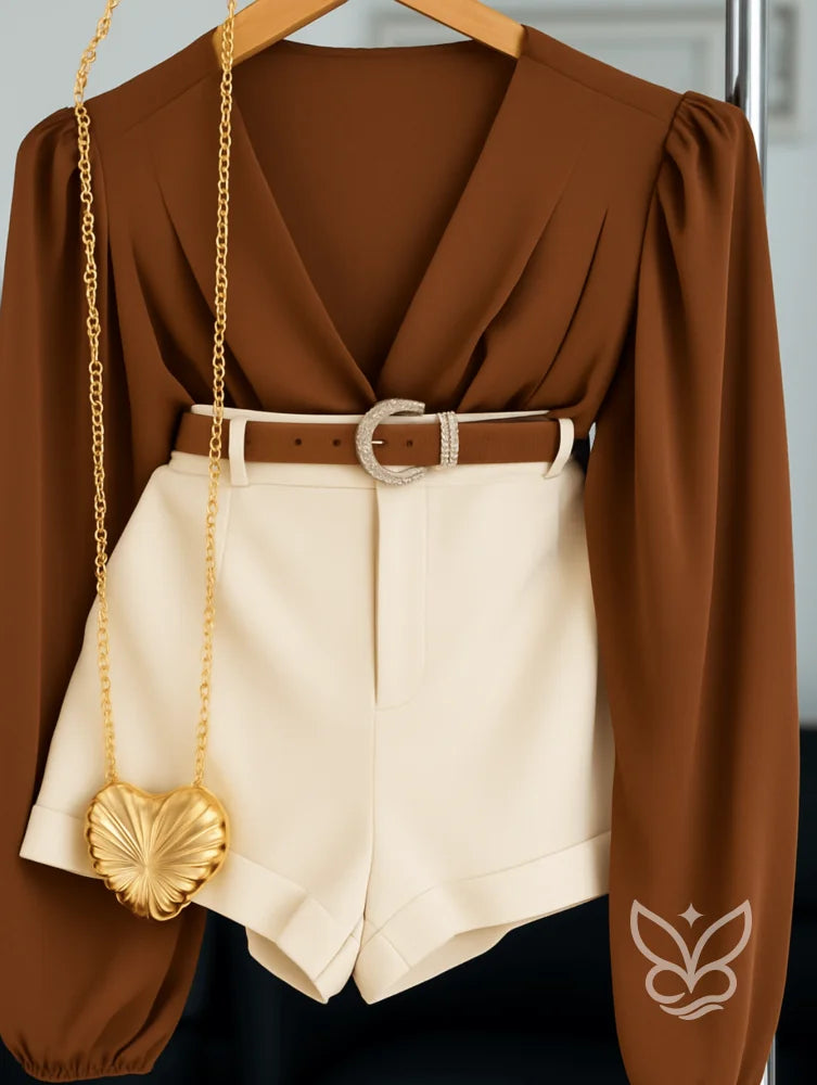 Blusa Transpassada com Manga Longa Bufante Blusa Transpassada com Manga Longa Bufante