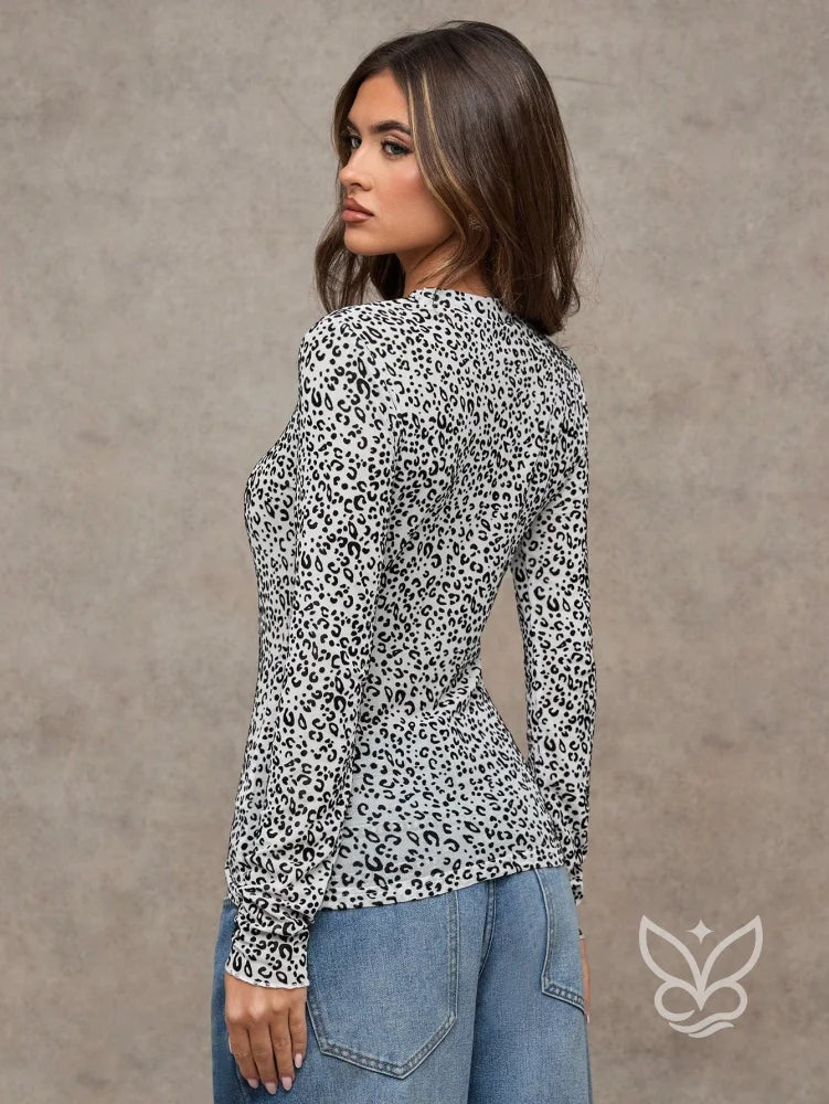 Blusa Tule Com Estampa Animal E Transparência Sem Bojo Blusa Tule Com Estampa Animal E Transparência Sem Bojo
