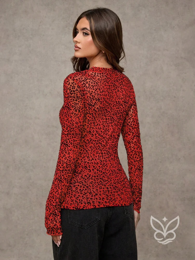 Blusa Tule Com Estampa Animal E Transparência Sem Bojo Blusa Tule Com Estampa Animal E Transparência Sem Bojo