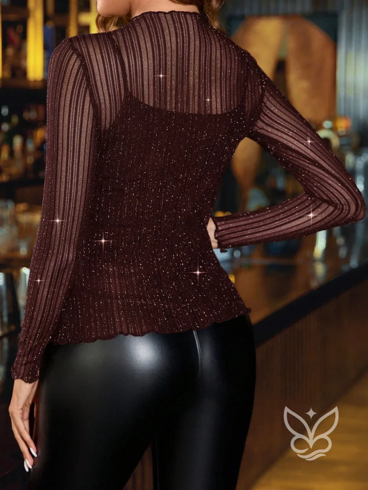 Blusa Tule Com Fios Metalizados E Caimento Elegante Blusa Tule Com Fios Metalizados E Caimento Elegante