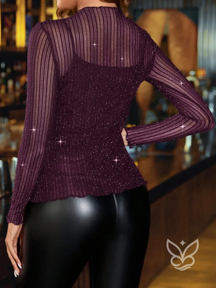 Blusa Tule Com Fios Metalizados E Caimento Elegante Blusa Tule Com Fios Metalizados E Caimento Elegante