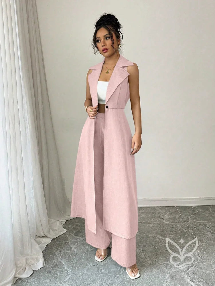 Conjunto Alfaiataria Com Colete Alongado E Calça Pantalona Conjunto Alfaiataria Com Cropped Manga Bufante E Saia Curta