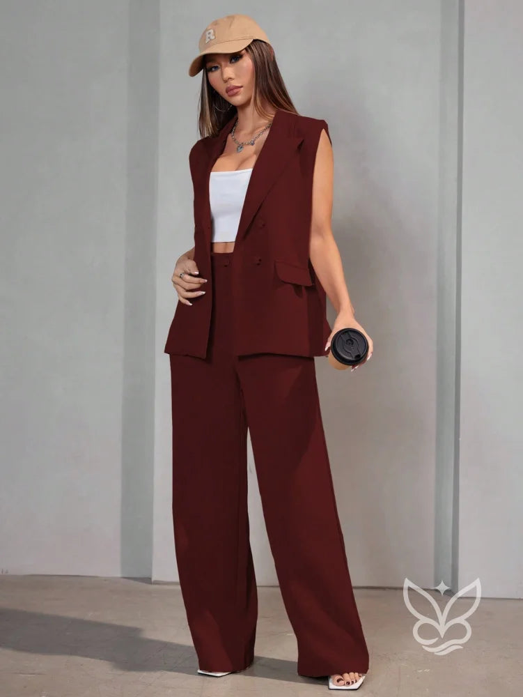 Conjunto Alfaiataria Com Colete Sem Manga E Calça Pantalona Conjunto Alfaiataria Com Colete Sem Manga E Calça Pantalona