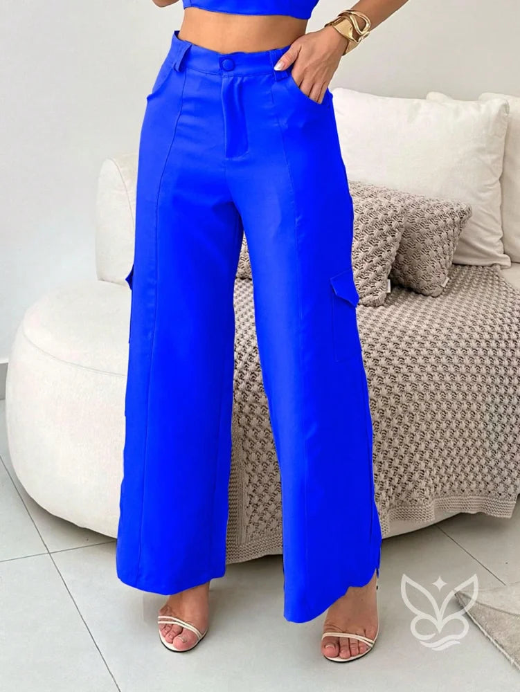 Conjunto Alfaiataria Com Top Tomara Que Caia E Calça Pantalona Flare Conjunto Alfaiataria Com Top Tomara Que Caia E