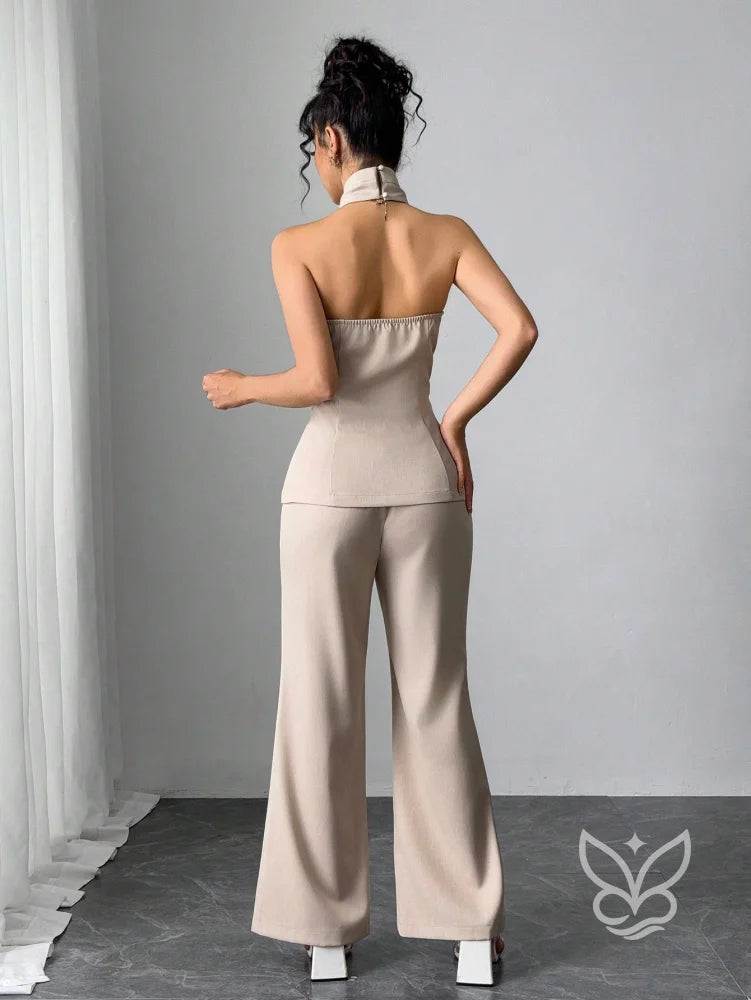 Conjunto Blusa Gola Alta Com Botões E Calça Pantalona Conjunto Blusa Gola Alta Com Botões E Calça Pantalona