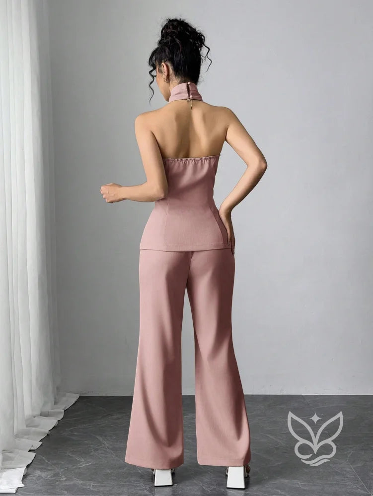 Conjunto Blusa Gola Alta Com Botões E Calça Pantalona Conjunto Blusa Gola Alta Com Botões E Calça Pantalona