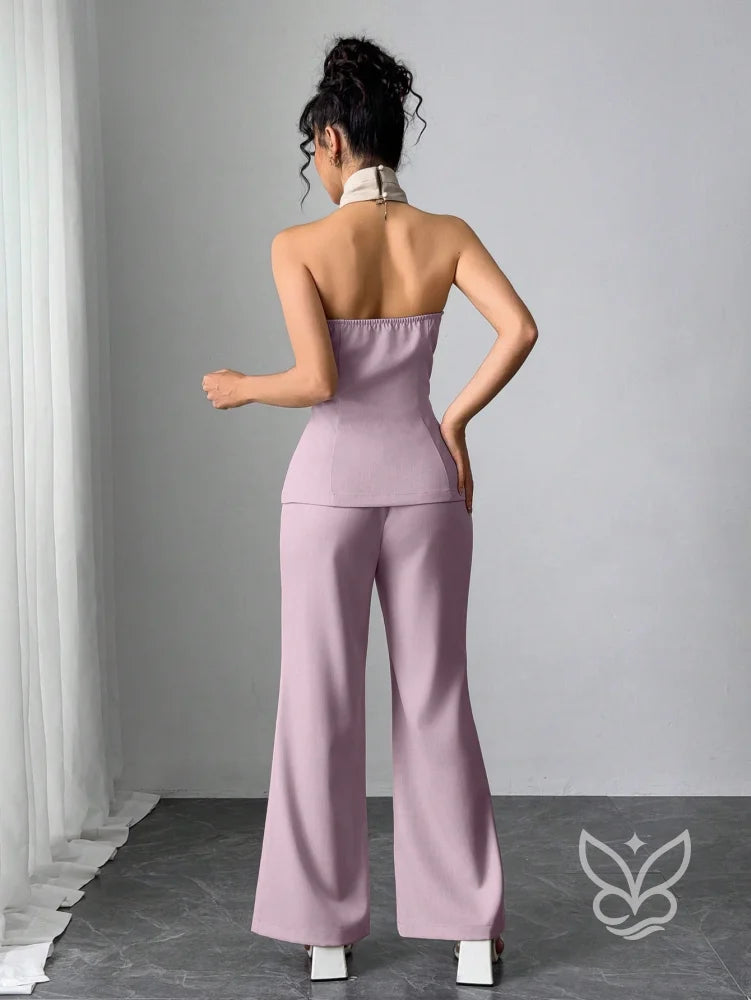 Conjunto Blusa Gola Alta Com Botões E Calça Pantalona Conjunto Blusa Gola Alta Com Botões E Calça Pantalona