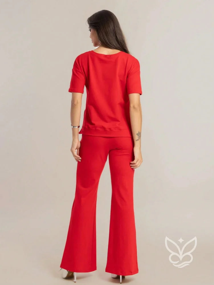 Conjunto Blusa Manga Curta Com Calça Flare Conjunto Blusa Manga Curta Com Calça Flare