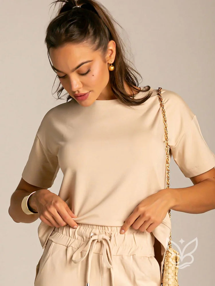 Conjunto Blusa Manga Curta Com Calça Flare Conjunto Blusa Manga Curta Com Calça Flare