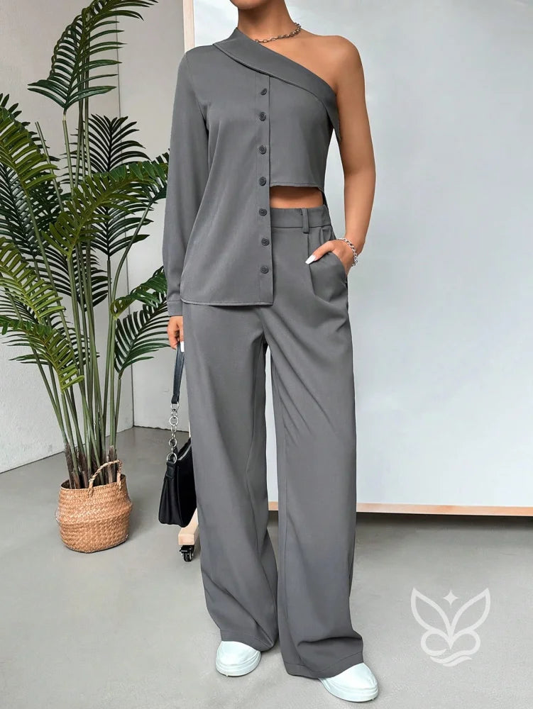 Conjunto Blusa Ombro Único E Calça Longa Conjunto Blusa Ombro Único E Calça Longa