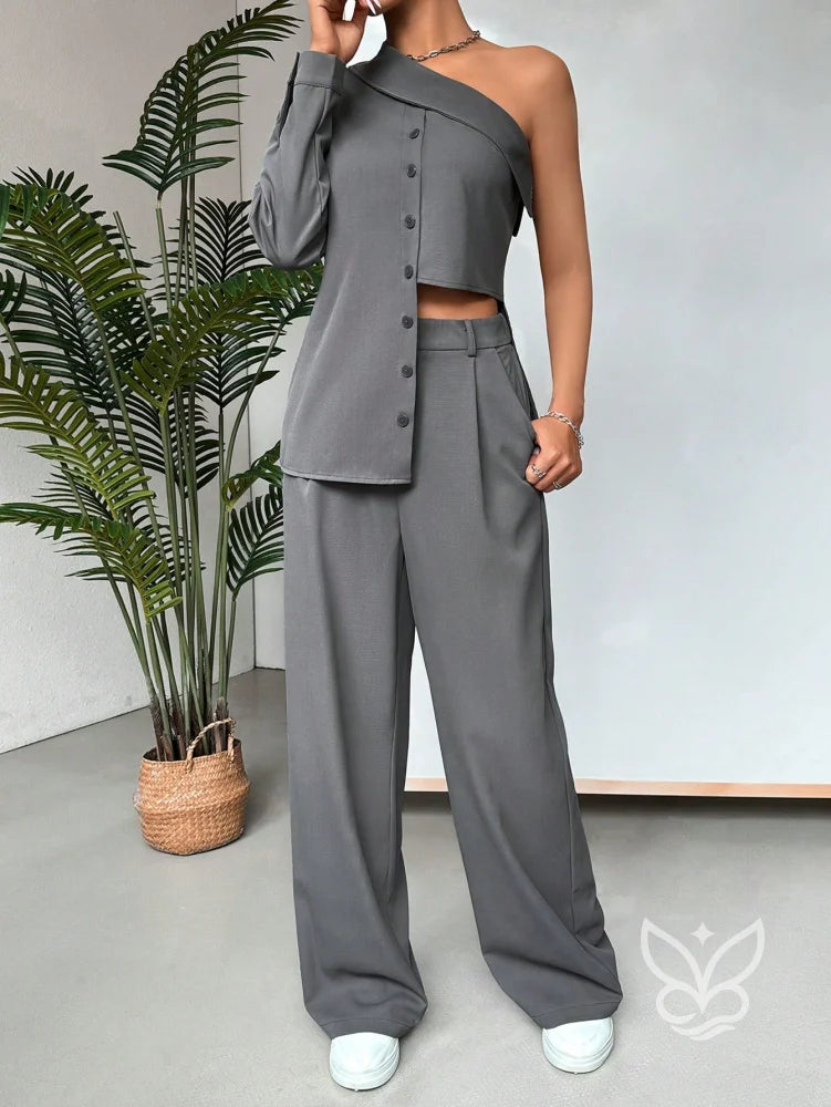 Conjunto Blusa Ombro Único E Calça Longa Conjunto Blusa Ombro Único E Calça Longa