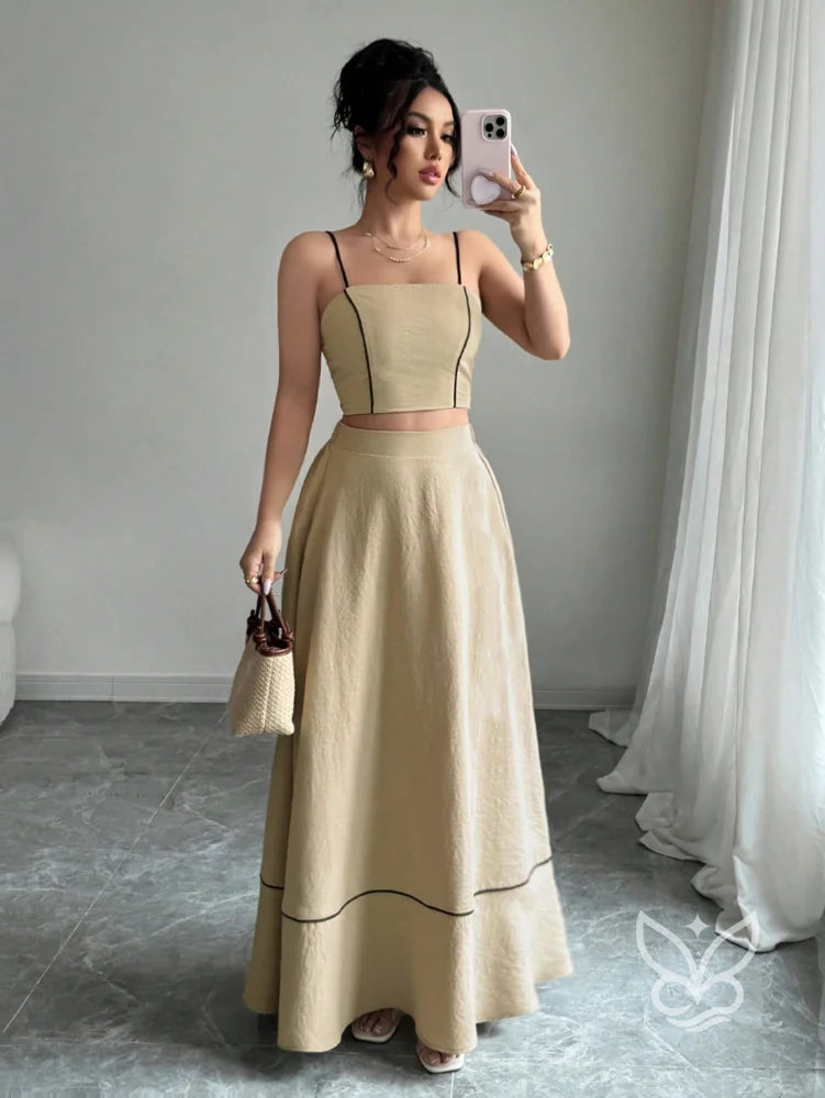 Conjunto Camisola Alça Fina E Saia Longa Evasê Conjunto Camisola Alça Fina E Saia Longa Evasê